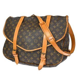 LOUIS VUITTON Logo Saumur 43 Shoulder Bag Monogram Leather Brown M42252 79EA101